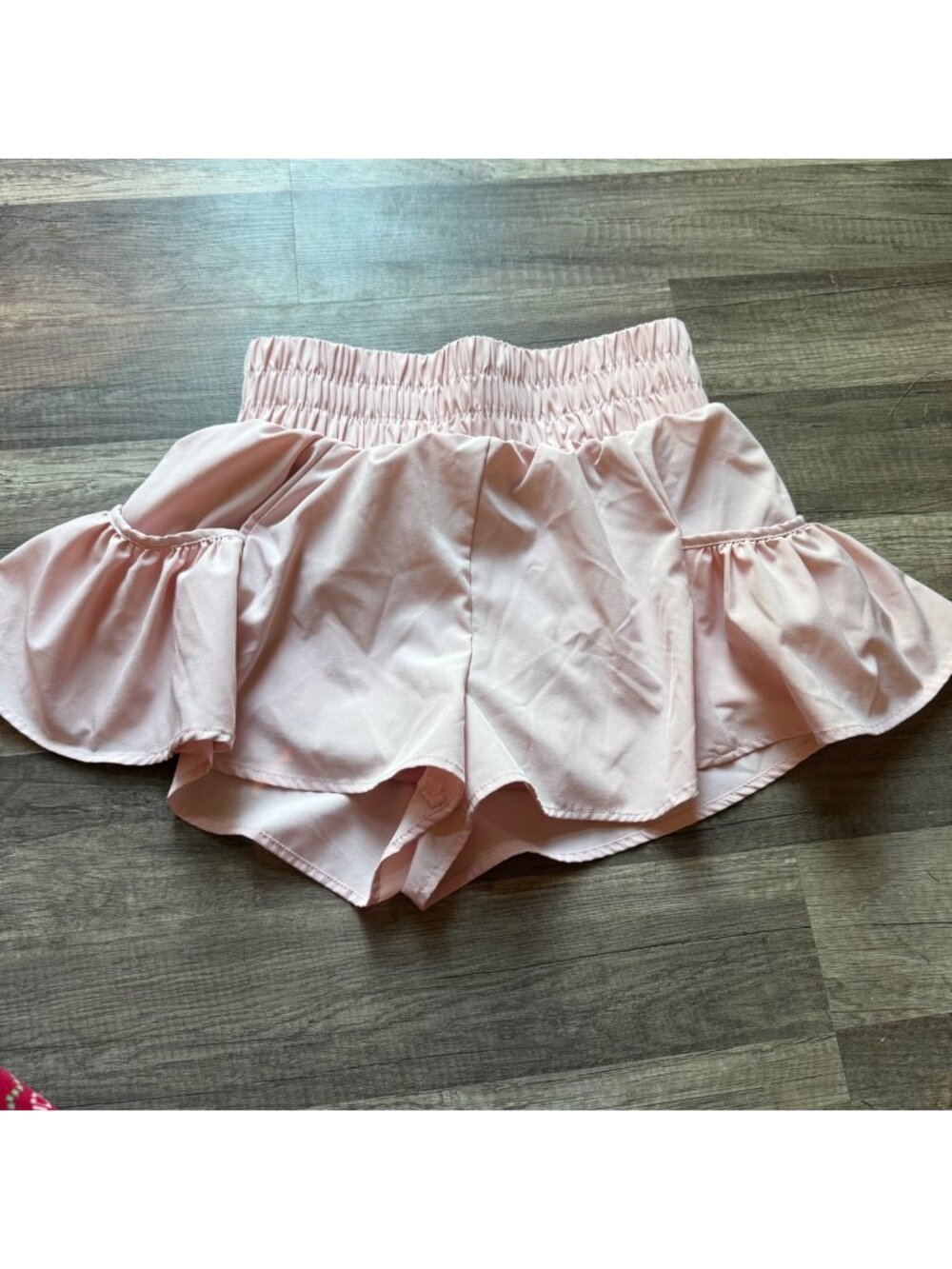 Pink Ruffle High-Waisted Shorts With Elastic Waistband Flowy Design & Side Panel